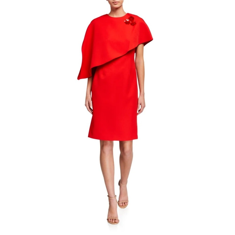 Rickie Freeman for Teri Jon 4 Crepe Asymmetric Sleeve Mini Length Rasberry Dress
